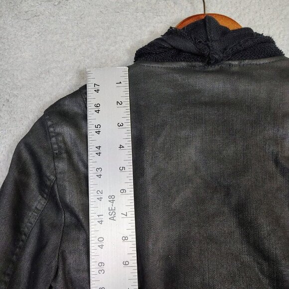 Free People Moto Jacket Women's 6  Black Waxed Denim Drape Front Crop Biker - Picture 7 of 12